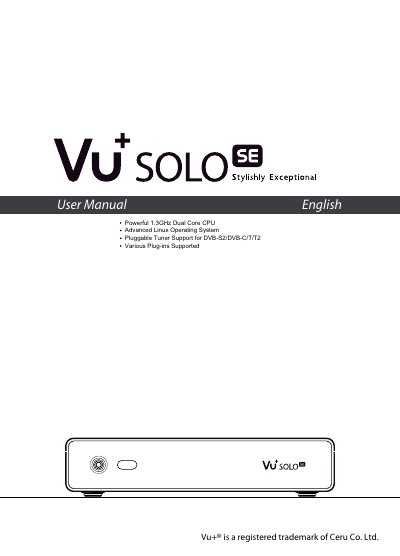 Vu+ SOLO SE Smart Linux TV Player User Manual - cover page