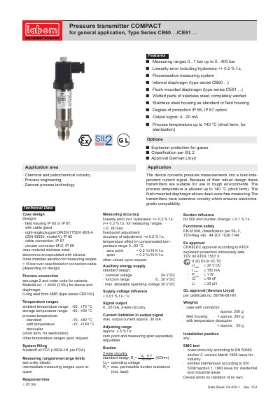 Endress+Hauser COMPACT CB60/CE61 Series Pressure Transmitter Datasheet - cover page