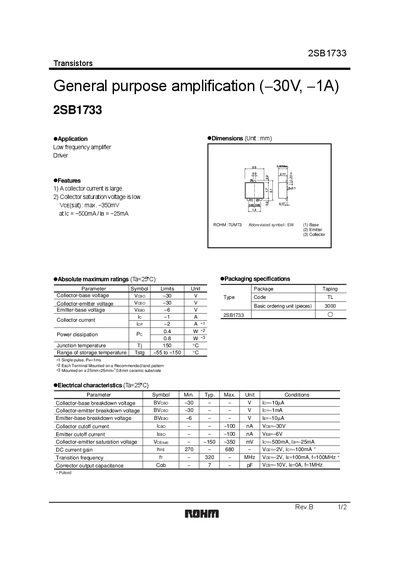 Rohm 2SB1733 Datasheet - cover page