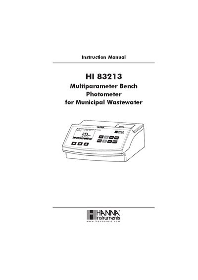 Hanna Instruments HI 83213 Multiparameter Bench Photometer Instruction Manual - cover page