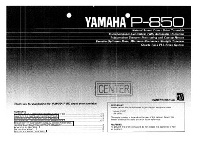 Yamaha P-850 Turntable Owner's Manual - cover page