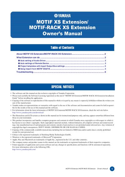 Yamaha MOTIF XS Extension/MOTIF-RACK XS Extension Owner's Manual - cover page