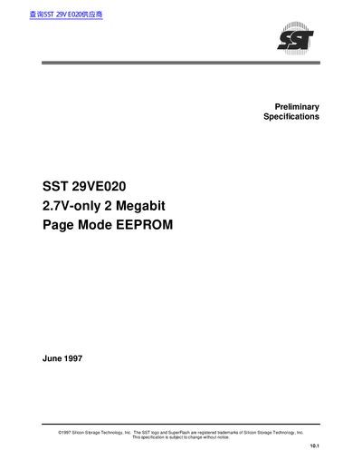 Silicon Storage Technology SST 29VE020 2.7V-only 2 Megabit Page Mode EEPROM Datasheet - cover page