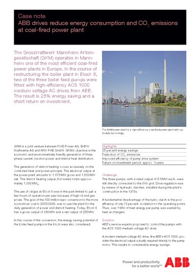 ABB ABB drives reduce energy consumption CO2 emissions at coal-fired power plant Manual - cover page