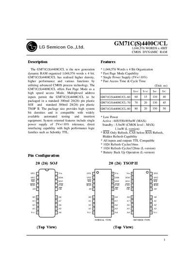 LG Semicon GM71C(S)4400C/CL DRAM Datasheet - cover page