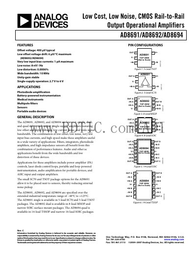 Analog Devices AD8691/AD8692/AD8694 Handbook - cover page