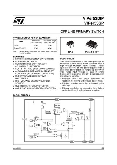 STMicroelectronics ViPer53DIP / VIPer53SP Datasheet - cover page