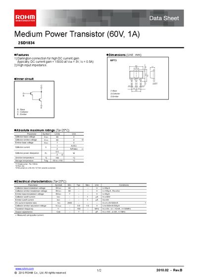 ROHM 2SD1834 Manual - cover page