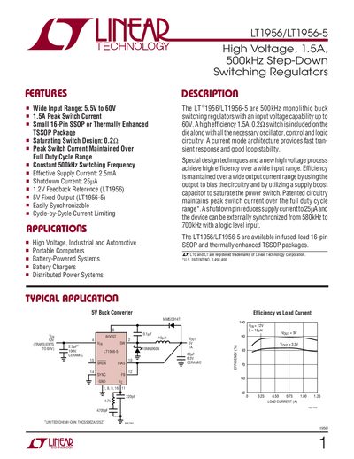 Linear Technology LT1956/LT1956-5 Datasheet - cover page