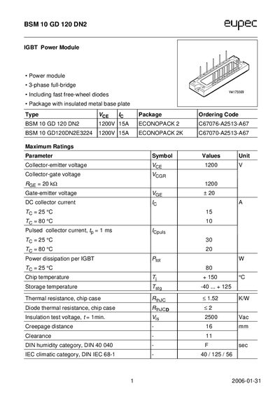 Infineon BSM10GD120DN2 IGBT Power Module Datasheet