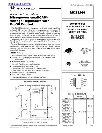 Motorola MC33264 Voltage Regulator Datasheet - cover page