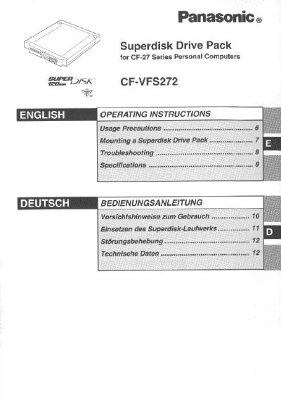 Panasonic CF-VFS272 Superdisk Drive Pack User Manual - cover page