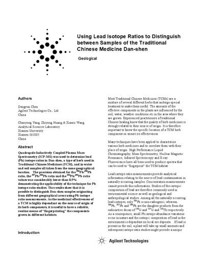 Agilent 7500i ICP-MS Application Note: Lead Isotope Ratios in Dan-shen - cover page