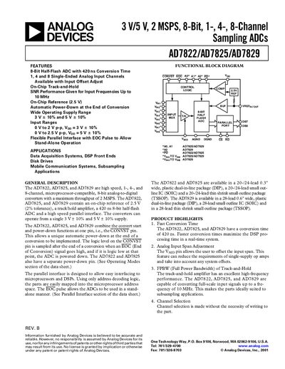 Analog Devices AD7822/AD7825/AD7829 Datasheet - cover page