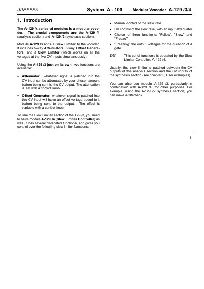 Doepfer A-129/3 and A-129/4 Modular Vocoder User Manual - cover page