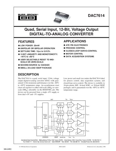 Texas Instruments DAC7614 Datasheet - cover page