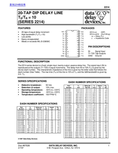 Data Delay Devices 2214 Series Datasheet - cover page
