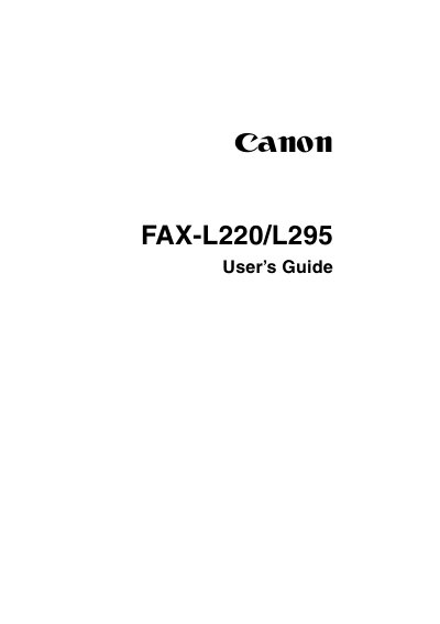 Canon FAX-L220/L295 User's Guide - cover page