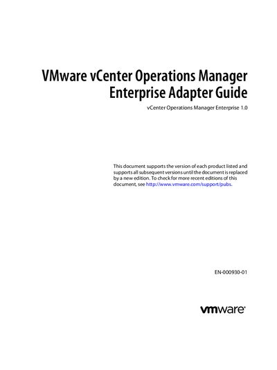 VMware vCenter Operations Manager Enterprise Adapter Guide vCenter Operations Manager Enterprise 1.0 - cover page