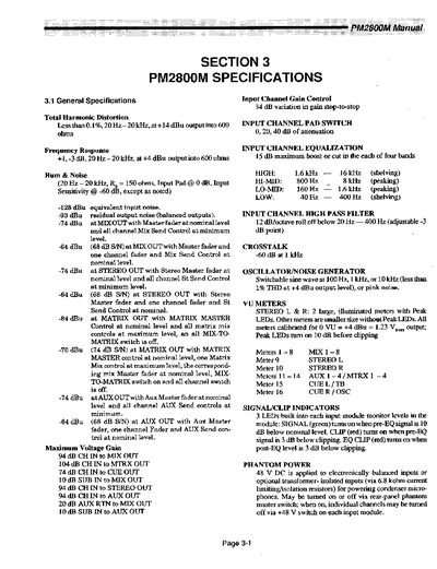 Yamaha PM2800M Specifications Datasheet - cover page