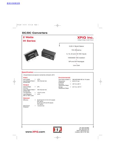 XPiQ IH Series DC/DC Converters Datasheet - cover page