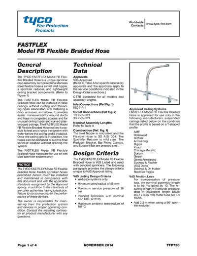 Tyco FASTFLEX Model FB Flexible Braided Hose Installation and Maintenance Manual