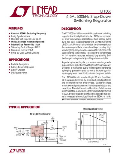 Linear Technology LT1506 Switching Regulator Datasheet - cover page
