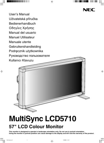 NEC MultiSync LCD5710 57" LCD Monitor User Manual - cover page