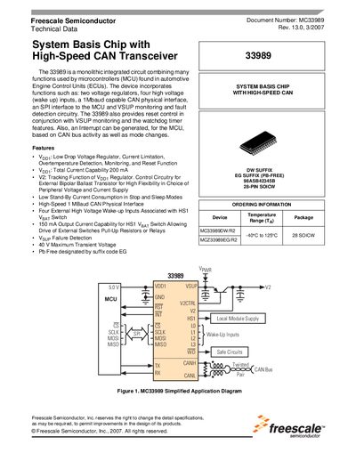 Freescale MC33989 System Basis Chip Data Sheet - cover page