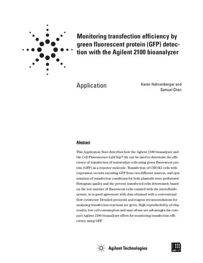 Agilent 2100 Bioanalyzer GFP Transfection Efficiency Application Note - cover page
