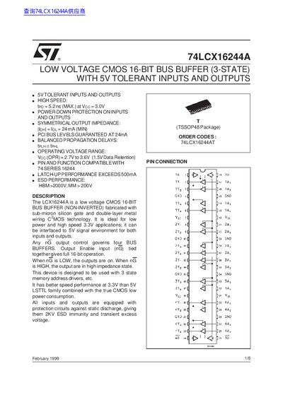 ST 74LCX16244A LOW VOLTAGE CMOS 16-BIT BUS BUFFER (3-STATE) WITH 5V TOLERANT INPUTS AND OUTPUTS handbook - cover page