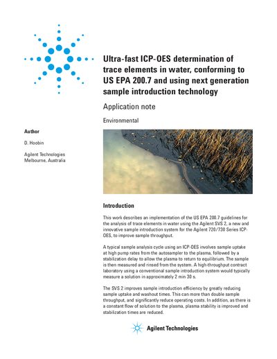 Agilent 720/730 Series ICP-OES Ultra-fast Trace Element Analysis Application Note - cover page