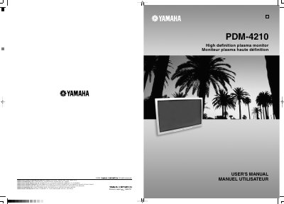 Yamaha PDM-4210 High Definition Plasma Monitor User's Manual - cover page