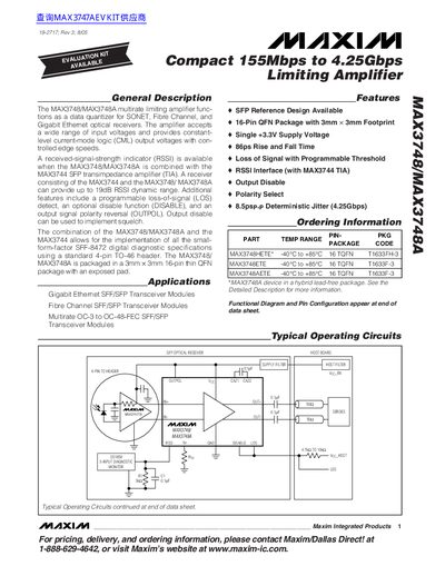 MAX3748/MAX3748A Compact Limiting Amplifier Datasheet - cover page
