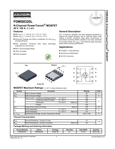 Fairchild FDMS8320L N-Channel MOSFET Datasheet - cover page