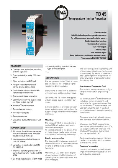 PMA TB 45 Technology Data Sheet - cover page