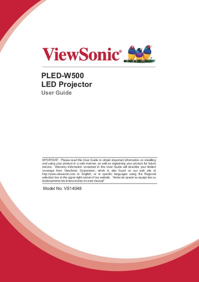 ViewSonic PLED‑W500 LED Projector User Guide - cover page