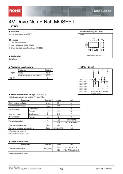 ROHM TT8K11 Datasheet - cover page