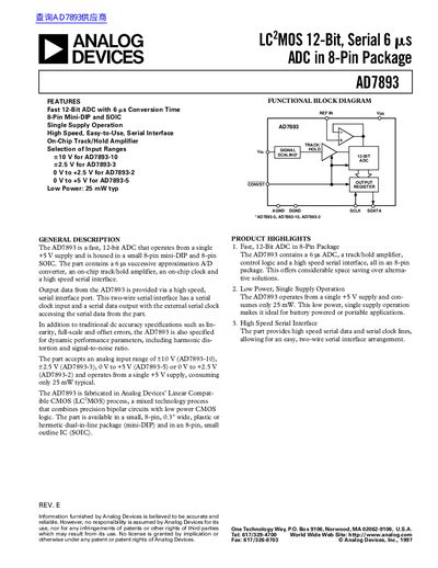 Analog Devices AD7893 Datasheet