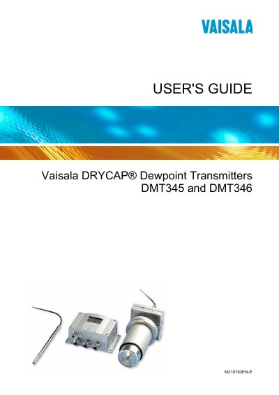 Vaisala DMT345/DMT346 Dewpoint Transmitter User Guide