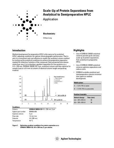 Agilent ZORBAX 300SB-C8 Protein Separation Scale-Up Application Note - cover page