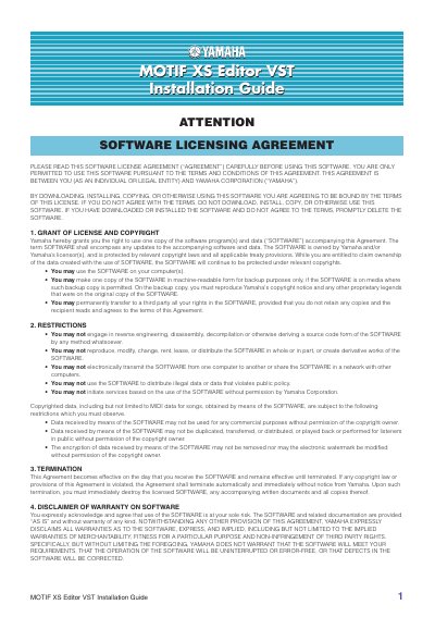 Yamaha MOTIF XS Editor VST Owner's Manual - cover page