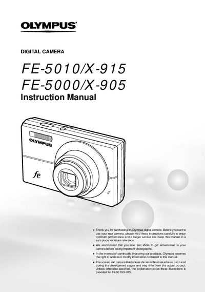 OLYMPUS DIGITAL CAMERA FE-5010/X-915 FE-5000/X-905 Instruction Manual(1)(1) - cover page
