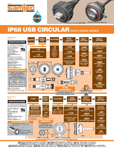 Samtec SCPU/SCRUS Series IP68 Circular USB Connector Datasheet - cover page