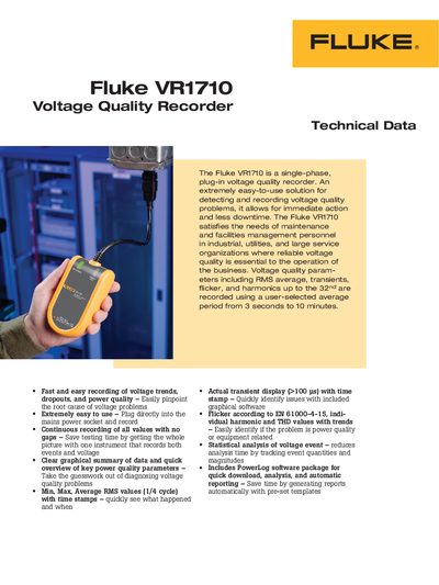 Fluke VR1710 Voltage Quality Recorder Handbook