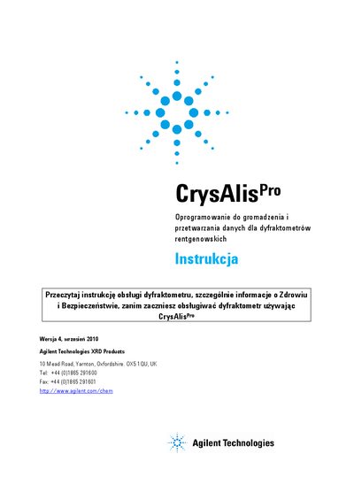 Agilent CrysAlis Pro User Manual Version 4 - cover page