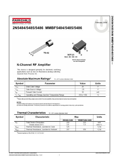 FAIRCHILD 2N5484/2N5485/2N5486/MMBF5484/MMBF5485/MMBF5486 N-Channel RF Amplifier handbook - cover page