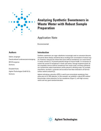 Agilent Bond Elut Plexa Application Note for Analyzing Synthetic Sweeteners - cover page