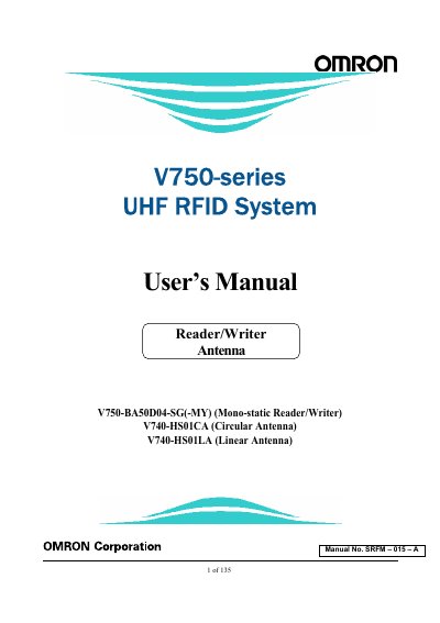 Omron V750-series UHF RFID System User Manual - cover page