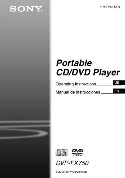 Sony DVP-FX750 Portable CD/DVD Player Operating Instructions Manual